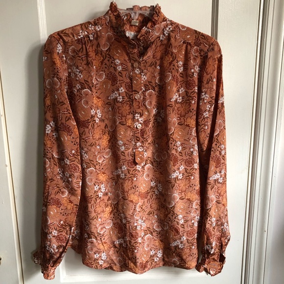 Vintage Jonquil Mock Neck Fall Foliage Print Blouse - Picture 2 of 10